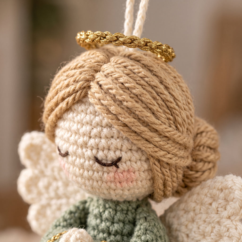 Crochet Angel Ornament Pattern PDF, Amigurumi Christmas Angel with Prayer Hands, Sage and Gold Tree Ornament