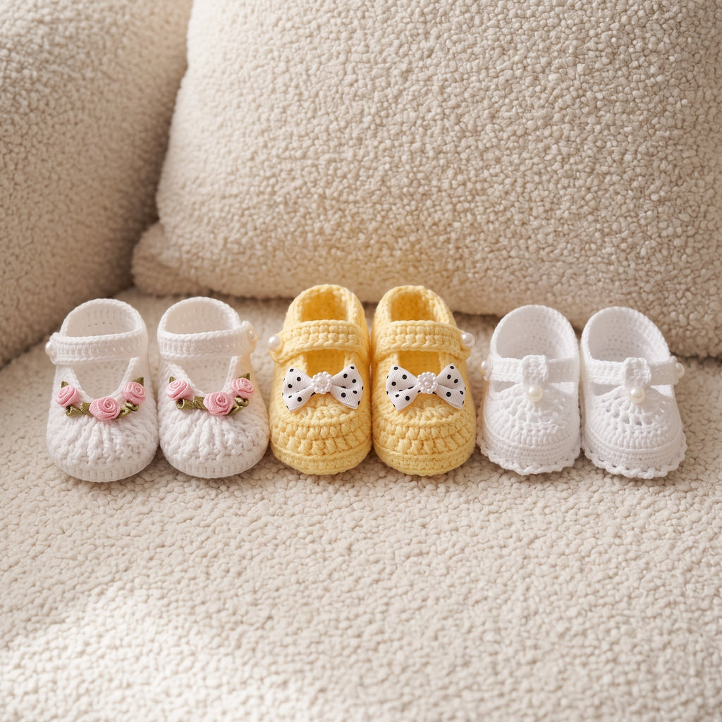 Crochet Baby Booties Pattern Bundle PDF, 8 Newborn Bootie Styles, Mary Jane, Ribbed Cuff, Bows, 0-3 Months