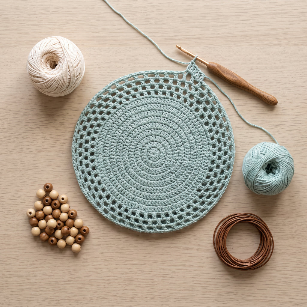 Crochet Beach Bag Pattern PDF, Round Mesh Tote with Lattice Band and Wooden Bead Handles, Summer Market Bag Crochet Pattern