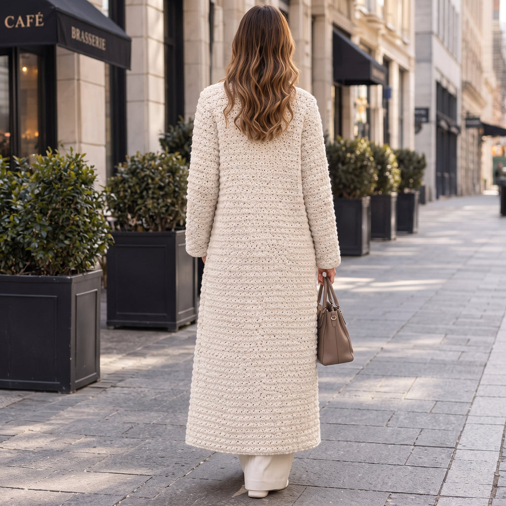 Crochet Coat Pattern PDF, Long Textured Crochet Coat with Collar, Pockets and Buttons, Sizes S to 2XL, Worsted Weight