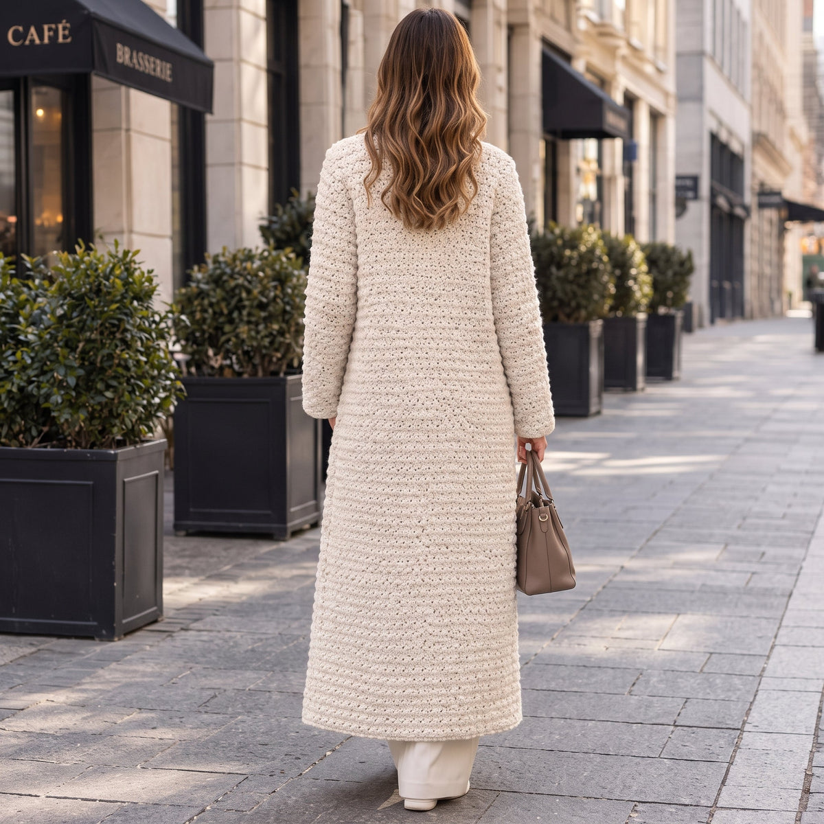 Crochet Coat Pattern PDF, Long Textured Crochet Coat with Collar, Pockets and Buttons, Sizes S to 2XL, Worsted Weight