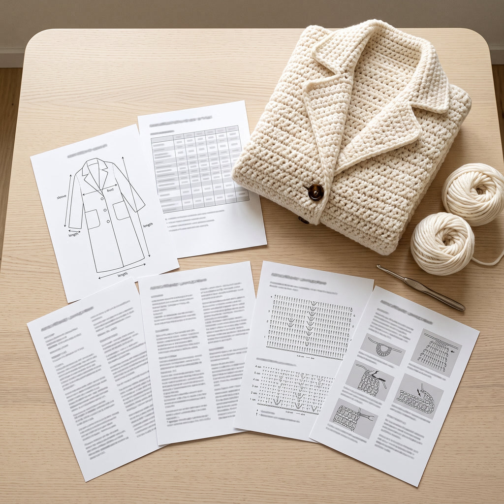 Crochet Coat Pattern PDF, Long Textured Crochet Coat with Collar, Pockets and Buttons, Sizes S to 2XL, Worsted Weight