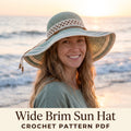 Crochet Sun Hat Pattern PDF, Wide Brim Beach Hat with Lattice Band, Floppy Summer Hat Crochet Pattern, Mint and Cream
