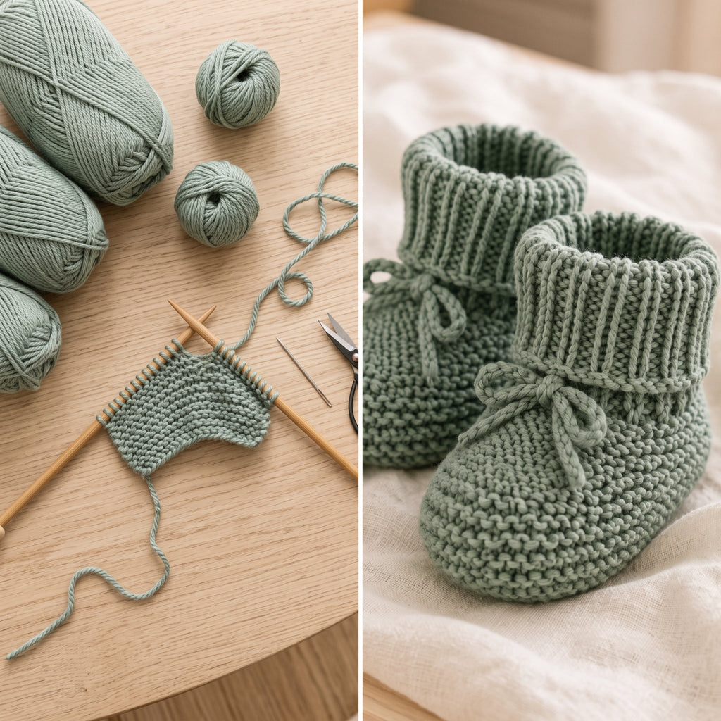 Baby Slippers Knitting Pattern PDF, Garter Stitch Baby Booties with Ribbed Cuff and Tie, 6 Sizes Newborn to 4 Years