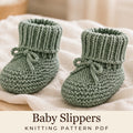 Baby Slippers Knitting Pattern PDF, Garter Stitch Baby Booties with Ribbed Cuff and Tie, 6 Sizes Newborn to 4 Years