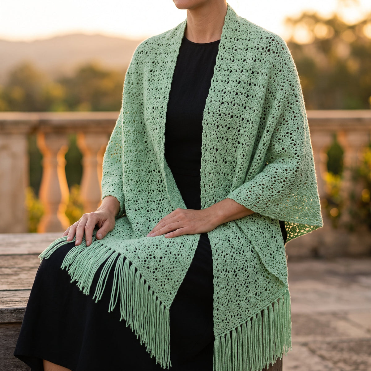 Crochet Shawl Pattern PDF, Lace Wrap with Fringe, Lightweight Openwork Crochet Shawl, Elegant Summer Wrap Pattern