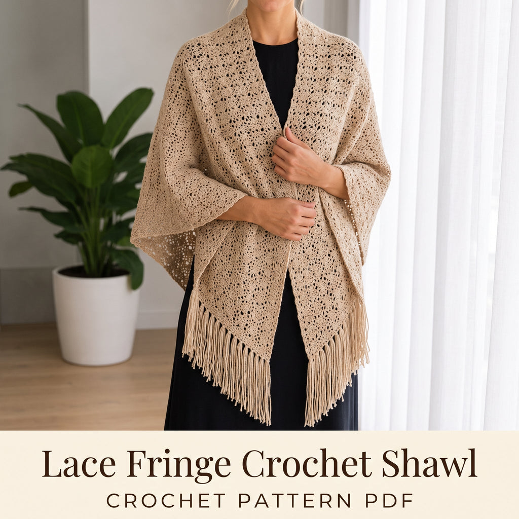 Crochet Shawl Pattern PDF, Lace Wrap with Fringe, Lightweight Openwork Crochet Shawl, Elegant Summer Wrap Pattern