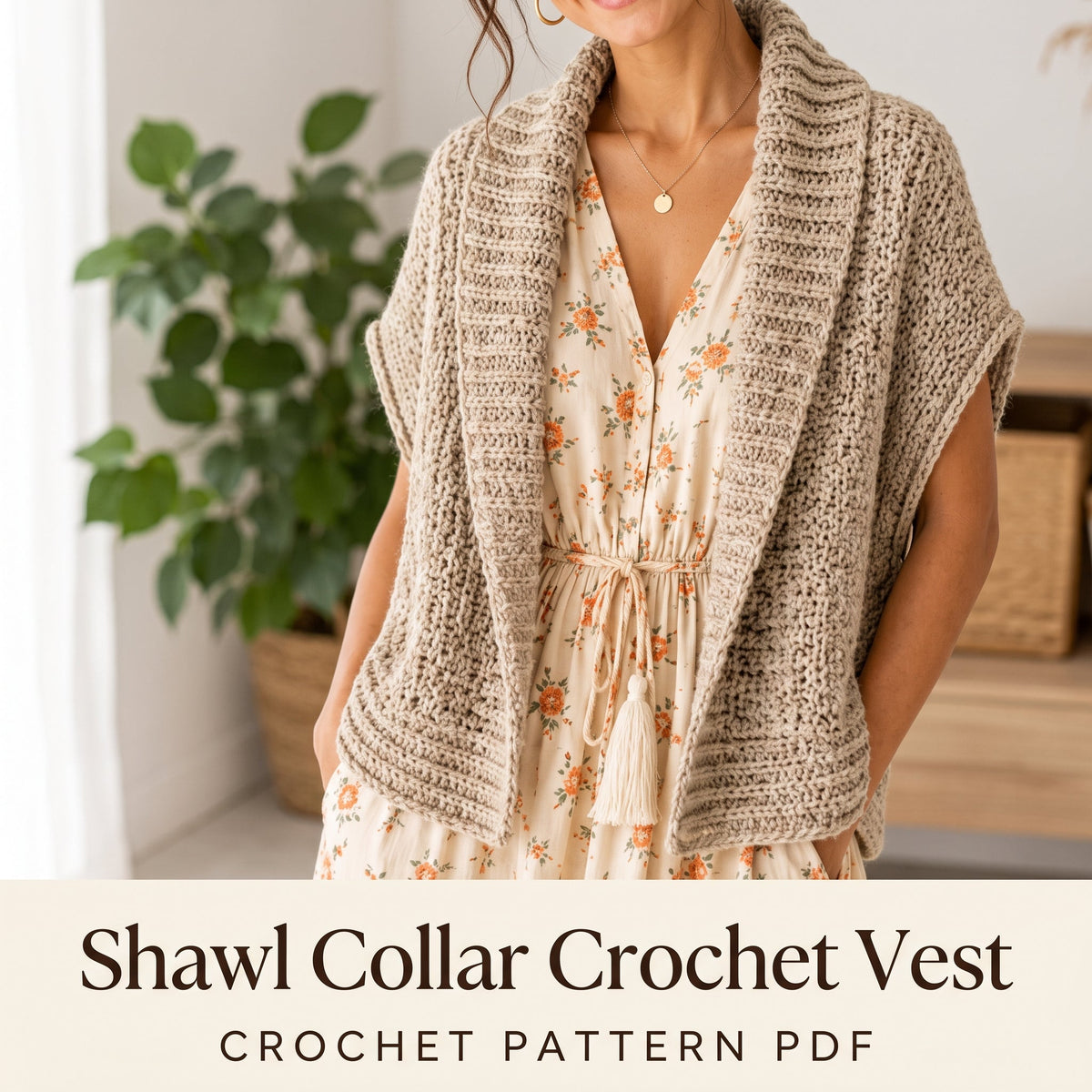 Shawl Collar Crochet Vest Pattern PDF, Oversized Sleeveless Crochet Cardigan, Boho Summer Vest, Sizes XS to 5XL