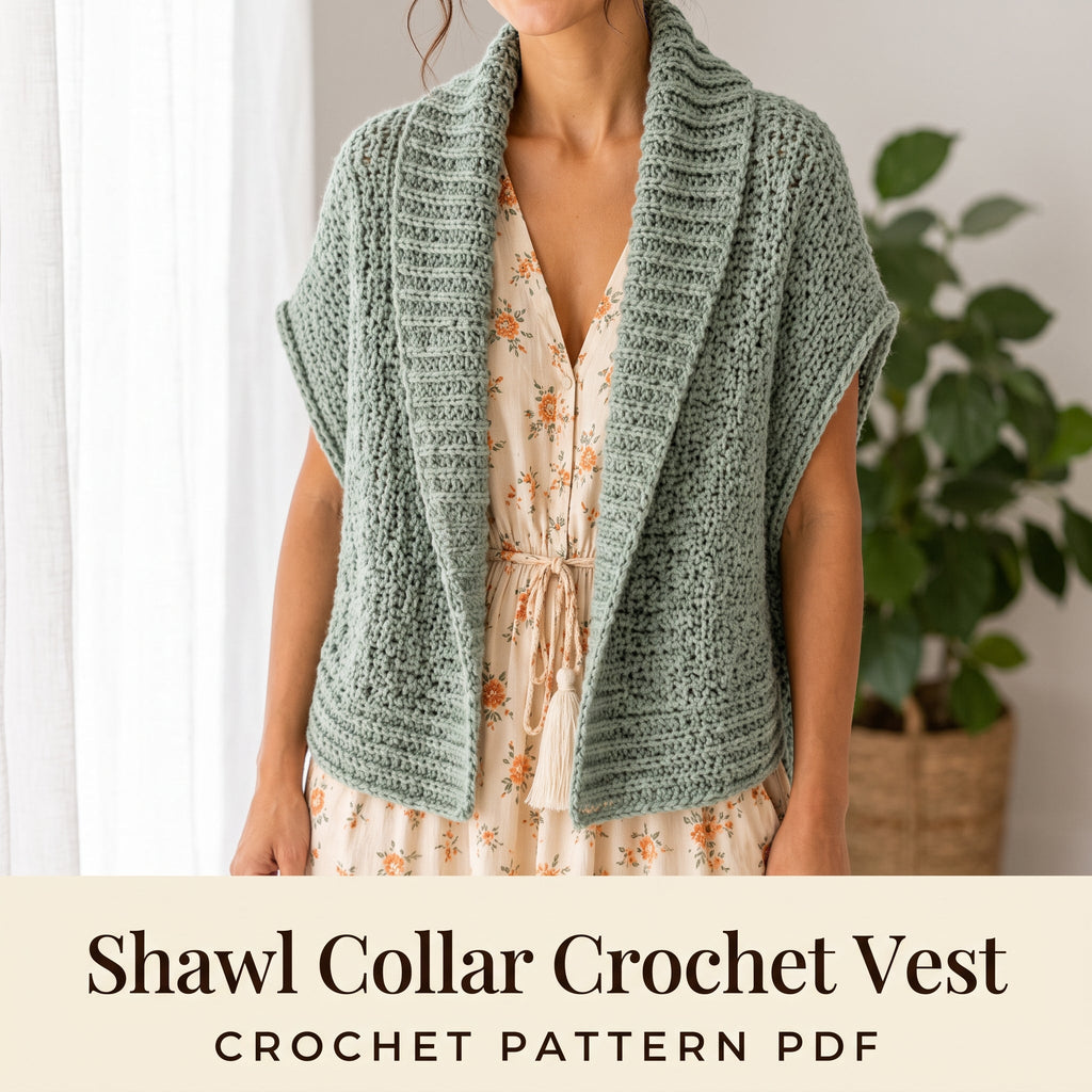 Shawl Collar Crochet Vest Pattern PDF, Oversized Sleeveless Crochet Cardigan, Boho Summer Vest, Sizes XS to 5XL