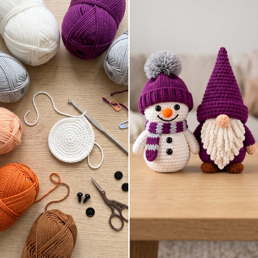 Snowman and Gnome Crochet Pattern Bundle PDF, Winter Amigurumi, Christmas Gnome with Loop Beard, Easy Holiday Decor