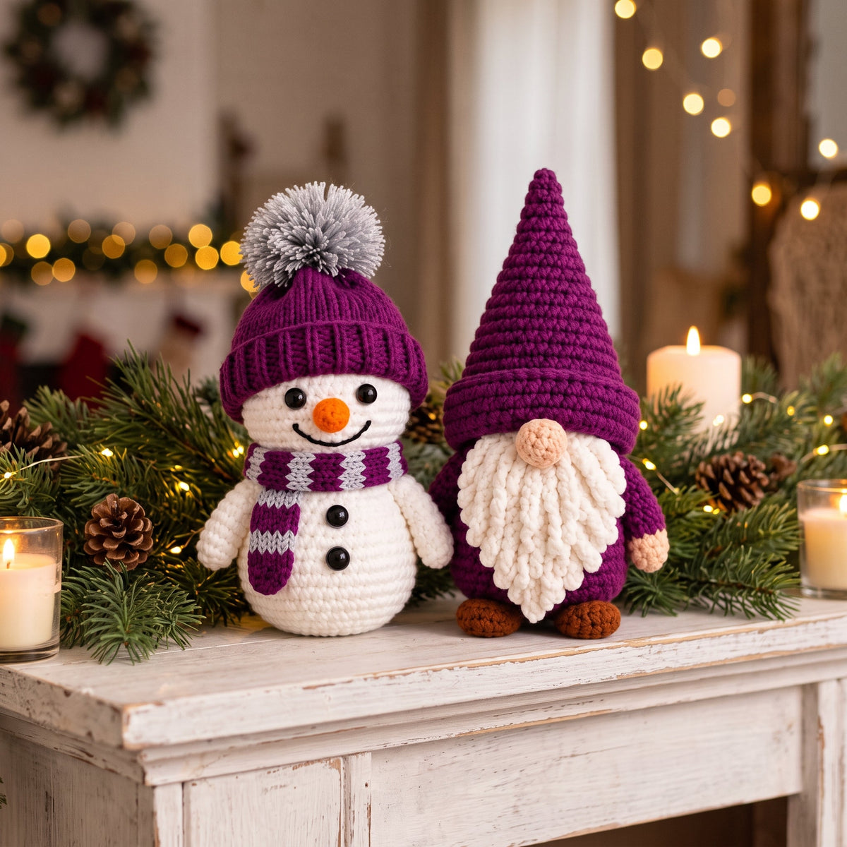 Snowman and Gnome Crochet Pattern Bundle PDF, Winter Amigurumi, Christmas Gnome with Loop Beard, Easy Holiday Decor