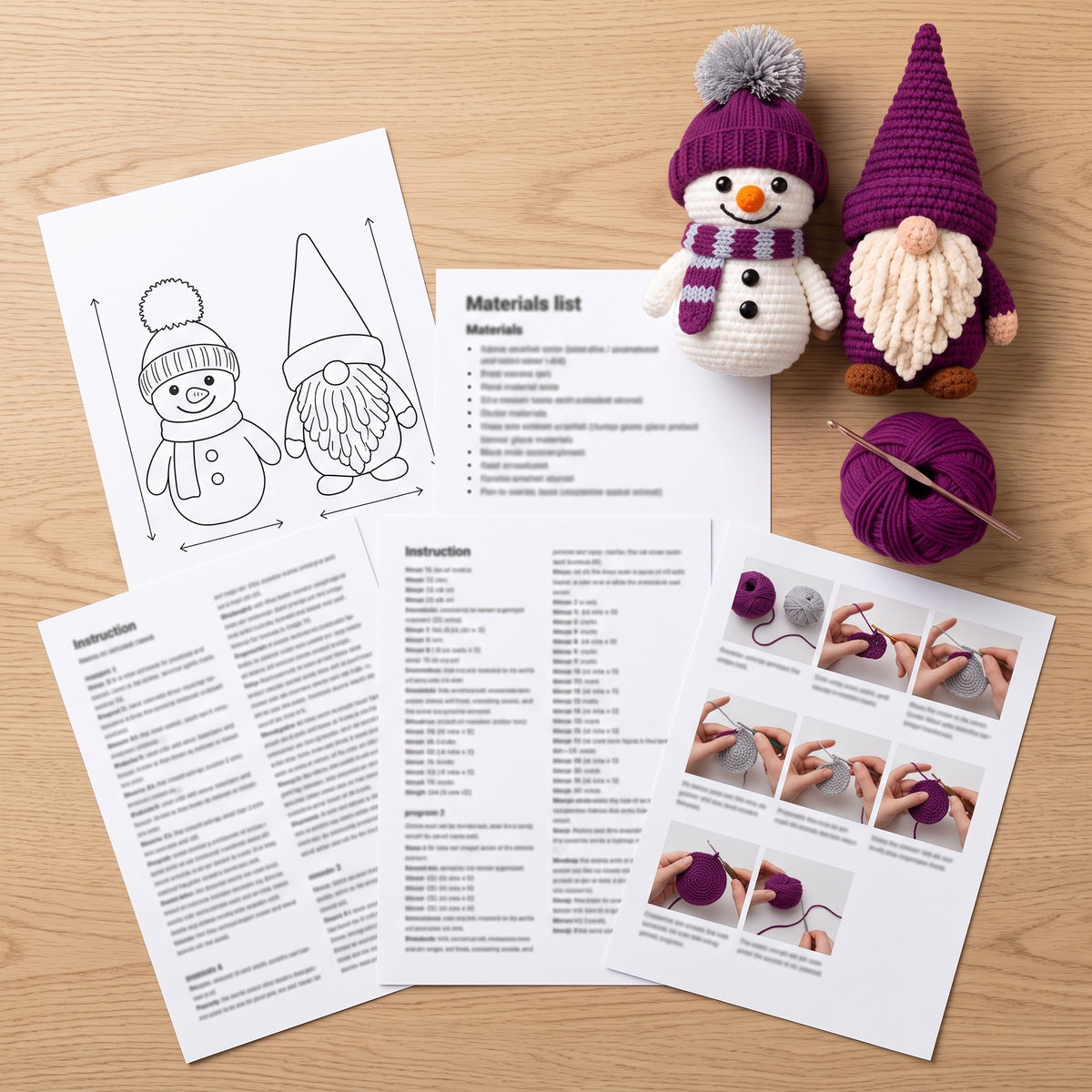 Snowman and Gnome Crochet Pattern Bundle PDF, Winter Amigurumi, Christmas Gnome with Loop Beard, Easy Holiday Decor